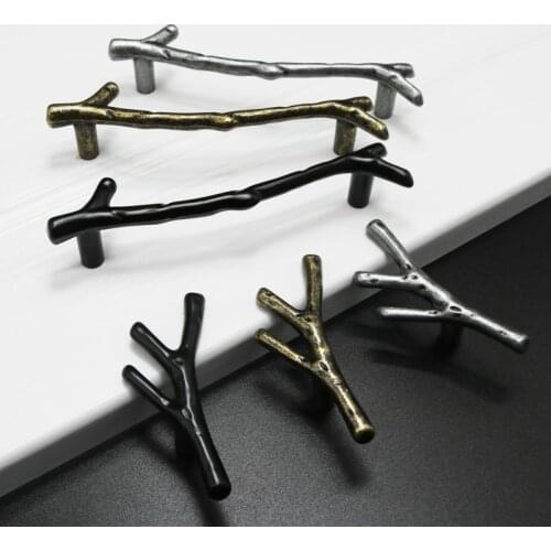 Tree Branch Furniture Handle Single Hole 96mm 128mm Black Silver Bronze Kitchen Cabinet Handles Drawer Knobs Door Pulls Hardware