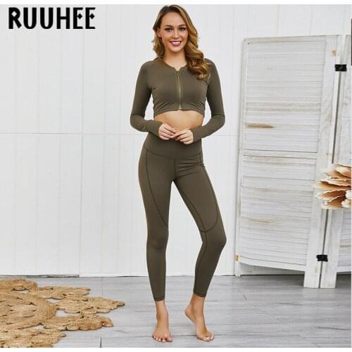 RUUHEE Yoga Sets Women High Waist Leggings and Bra Seamless Fitness Workout Sportswear 2 Piece Yoga Suit Women Gym Clothings