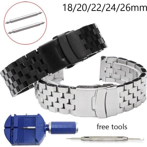 Replacement Watch Strap 18mm 20mm 22mm 24mm 26mm Stainless Steel Watch Band Wrist Bracelet Double Lock Clasp Watchband Belt 5ZTK
