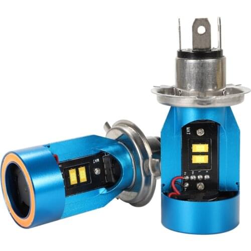 2PCS H4 Led Motorcycle Headlight Scooter Bulb CSP 6000k Light Moto ATV Motorbike Accessories Fog Lamp with Angel Eyes Red Blue