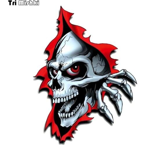 Tri Mishki WCS145 13*17cm skull and paw come out from the hole car sticker funny colorful auto automobile decals