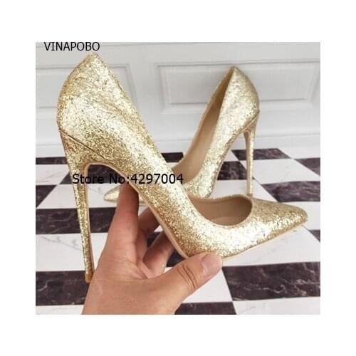 Women Pumps Extrem Sexy Pointed Toe High Heels Women Shoes Thin Heels Female Wedding Shoes Party Shoes Gold Sequins Ladies Shoes