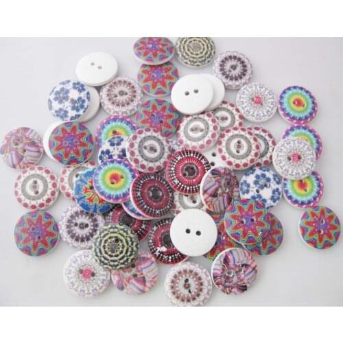 WBNKAS Kaleidoscope pattern handicraft and art Sewing Supplies 2 Holes round 20MM wood Buttons Mix 150pcs
