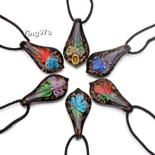Yingwu Wholesale 6pcs Flower Statement Jewelry Leaf Murano Glass Pendant Mixed Colors Lampwork Glass Necklace