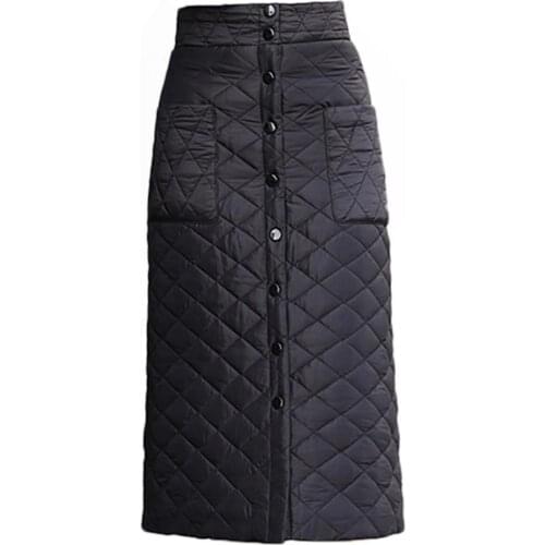 Down Cotton Skirt Women Winter Plus Size 3XL Button Pocket Slim Wrap Skirt Thick Warm High Waist package hip Skirts Elega