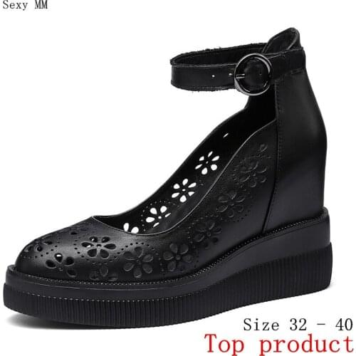 Loafers Platform Women Casual Shoes Wedges High Heels Wedge High Heel Shoes Genuine Leather Small Plus Size 32 33 - 40