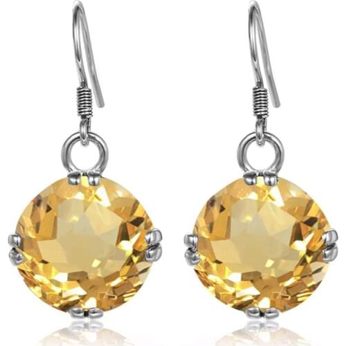 Szjinao Trendy 925 Sterling Silver Earring Women Big Wedding Earrings For Brides Citrine Gemstone Fashion Jewelry New Arrival