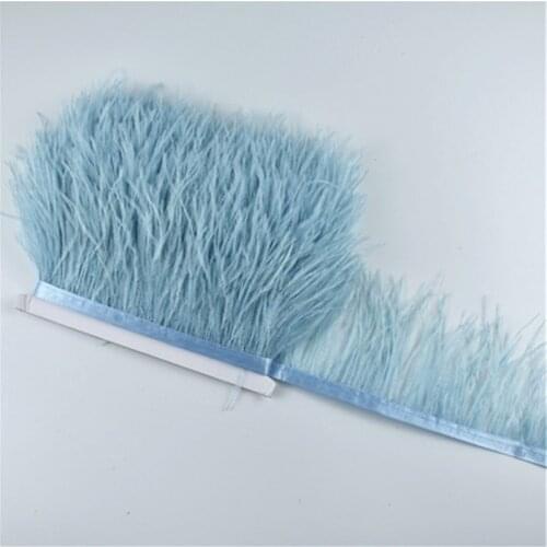 1Meters Light Blue Ostrich Feathers Trim Trims Width 8-10cm Ostrich Feather Ribbon Clothing Carnaval Assesoires Plume Decoration