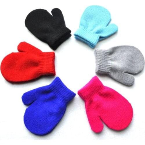 1 Pair Toddler Neutral Children Gloves Stretch Full Finger Gloves Winter Warm Knitted Gloves Suitable For 1-4 years old Kids