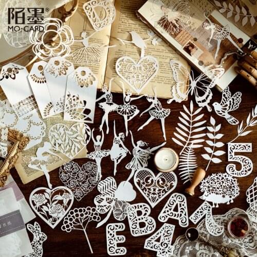 10 pcs/bag Hollow Out Lace Paper Ballet butterfly Flower Lace Retro Decorative Sticker DIY Scrapbooking Label Diary Album