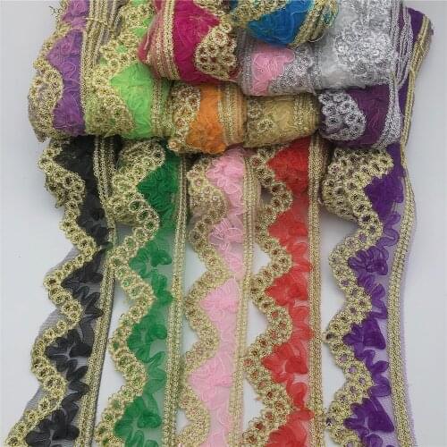 20yards many colors Organza golden thread Embroidery Scalloped Lace Trim Metallic Bridal wedding Trim Wide:6cm