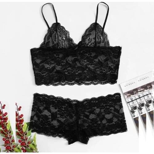 2019 Spring Sexy Women Bra Set Lace Briefs Solid Sling Lingerie Underwear Pajamas Camisole Ladies Sleepwear Sets Plus Size 5XL