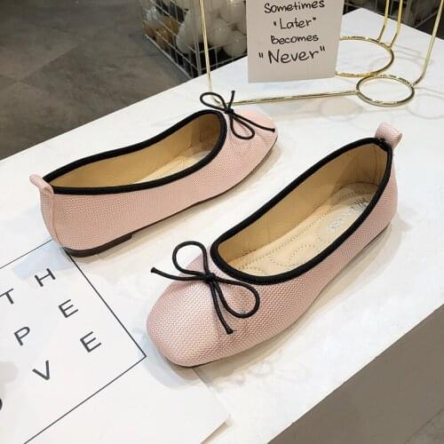 2020 loafers shallow mouth womens Bow shoes Toe flat shoes femal Spring new soft bottom Flat pea Square Toe shoes soft U15-42