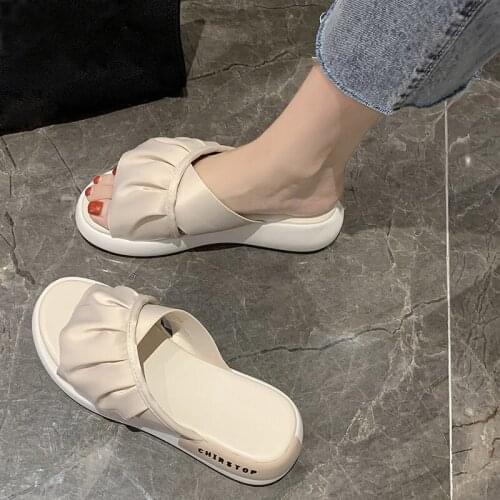 2021 summer new ladies fashion all-match platform slippers hot sale net red flat sandals