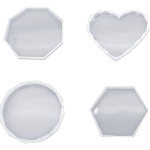 4 Pcs/set DIY Cup Pad Crystal Epoxy Mold Heart Rhombus Shape Coaster Molds