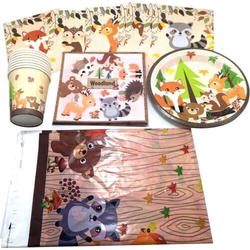 42pcs/lot Happy Birthday Party Jungle Animal Plates Cups Baby Shower Tablecloth Napkins Hanging Banner Decoration Tableware Set