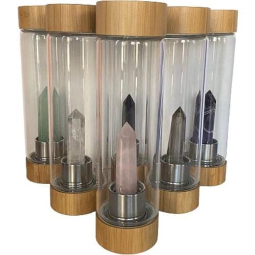 550ml Natural Rose Quartz Glass Bottles Crystal Infused Drink Healing Stone Gemstone Water Cup