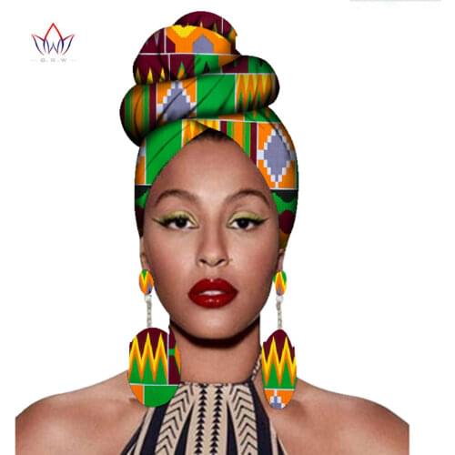 2021 African Headtie Print Headwrap Ankara Wax Fabric 100% Pure Cotton Scarf Kente Scarves And Earrings 2 Pieces Wyb56