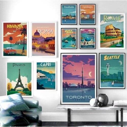 5D diy diamond painting France Italy retro city landscape poster diamond embroidery cross stitch kit mosaic home decoration art