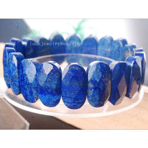 Free Shipping Fashion Jewelry 10x20mm Natural Lapis Lazuli Art Oval Women Men Beads Elastic Bracelet 7.5" FG7589