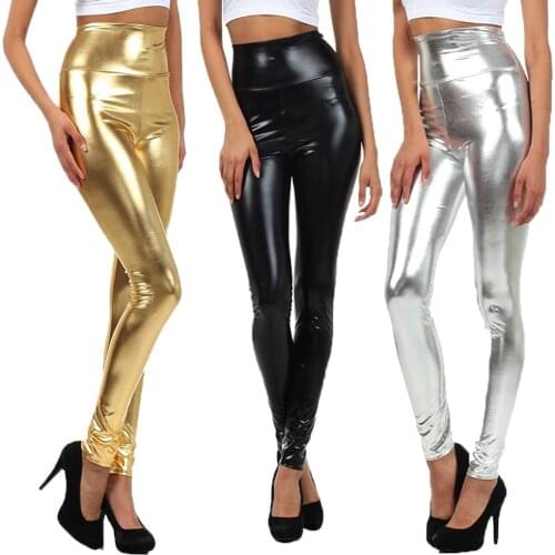 Shiny Liquid Metallic High Waist Stretch Leggings