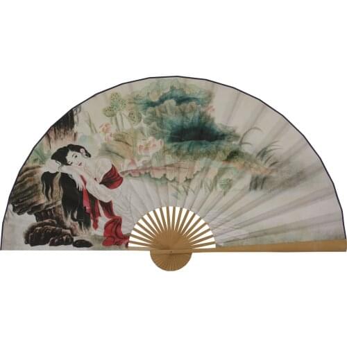 Large Folding Paper Fan Chinese Style Crafts Banboo Frame Background Decorative Fan Hanging Decoration Evening Beauty