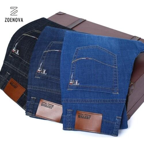 Large Size 46 44 42 Classic Style Mens Business Jeans 2021 New Fashion Cotton Straight Stretch Denim Trousers Male Brand Pants