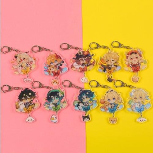 Genshin Impact Keychain Anime Cosplay Qiao ZhongLi Venti Tartaglia Hutao Diluc Key Ring Gift Accessories for Cute Game Fans