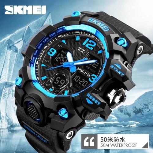 SKMEI Sport Quartz Watch Dual Display Analog Digital LED Outdoor Waterproof Military Watches Men Chronograph Wristwatches