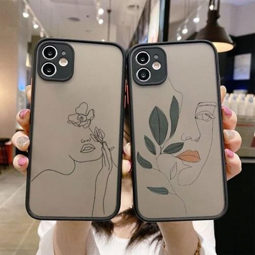 Abstract Art Line Painting Phone Case For iPhone 12 11 Pro X XS Max XR 7 8 6 6S Plus SE 2020 Surface Matte Lens Protection Cover