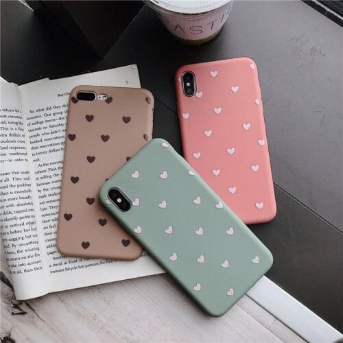 Phone Case Lovely Heart Tpu Frosted Mobile Phone Case Cover for iPhone 6 7 8 11 Plus XS Max XR Green Pink