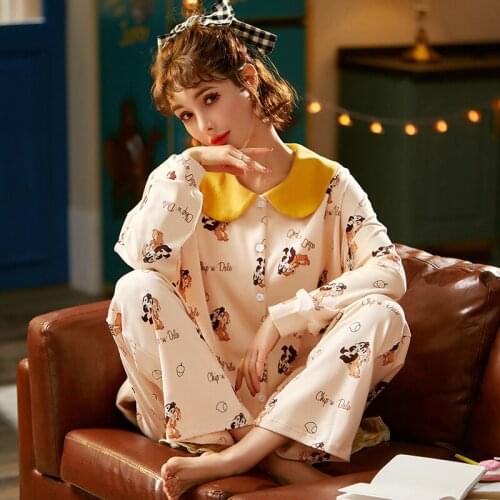 Chicnymph Autumn Pajamas For Women Cotton Turn-down Collar Cardigan Pyjama Femme Pijama Mujer Cartoon Sleepwear Homewear