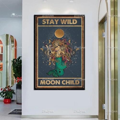 Stay Wild Moon Child Poster, Girl Canvas,Vintage Poster, Moon Art,Printable Wall Art, Funny Gift, Yoga Home Decor Pictures