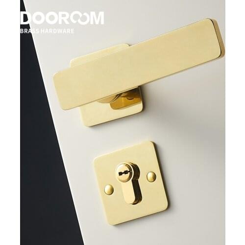 Dooroom Brass Door Lever Ultra-thin Mute Modern Black Gold Interior Bedroom Bathroom Wood Door Lock Set Split Handle Knob