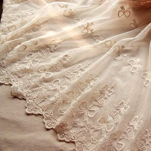 Cotton Embroidery Lace Fabric Soft Double Sides Butterfly Allover Floral Embroidered Dress Diy Lace Off White 125cm