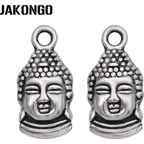 JAKONGO Antique Silver Plated 3D Buddha Charms Pendants for Jewelry Making Bracelet Accessories DIY Craft 16x8mm 20pcs/lot