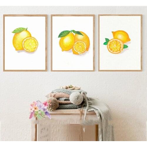 Lemon Fruit Canvas Painting Minimalist Kitchen Decoration Poster Citrus Wall Picture Yellow Plant Wall Art Posters and Prints