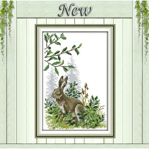The rabbit in the forest lake animal painting counted print on canvas DMC 11CT 14CT kits Cross Stitch embroidery needlework Sets