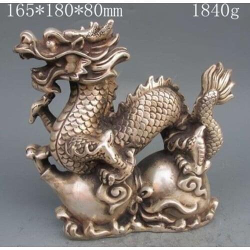Chinese Silver Bronze Statue - Dragon & Gourd w Ming Dynasty Xuan De Mark copper tools wedding Decoration Brass Bronze