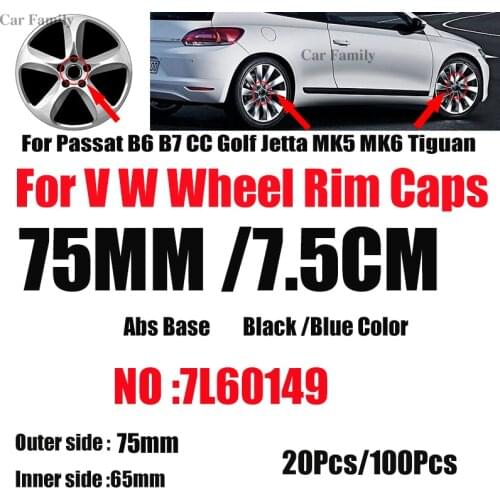 20X100X for Passat B6 B7 CC Golf MK5 MK6 Tiguan 75MM 76MM Auto Car Wheel Center Hub Caps Wheel Rim Centre Covers Auto Decoration