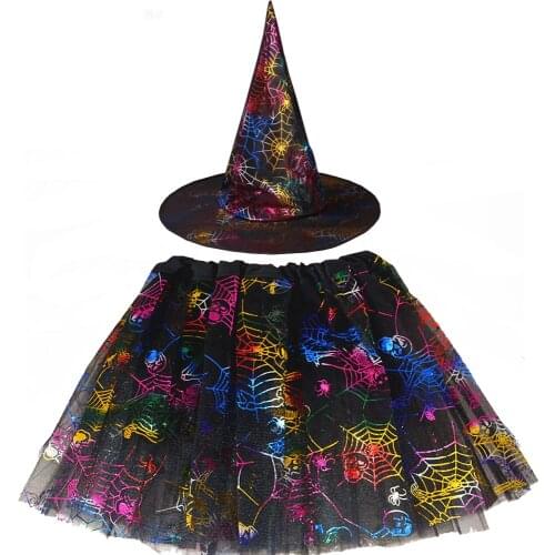Halloween Costume for Kids Girls Spider Web Tutu Cobweb Skirt Witch Wizard Hat Tulle Carnival Birthday Party Outfits Carnival