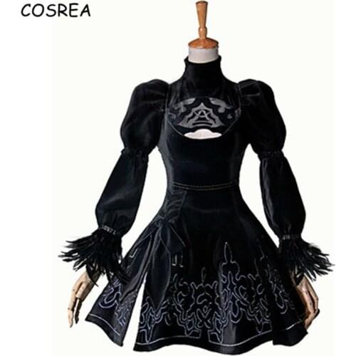 Game NieR:Automata YoRHa No 2 Type B Cosplay Costumes Sexy Black Dress With Gloves 2B Synthetic Wigs For Women Girls Full dress