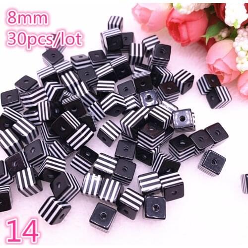 30 pcs/lot 8 mm square resin beads accessories for childrens handmade department resin striped beads for jewelry Findings #14