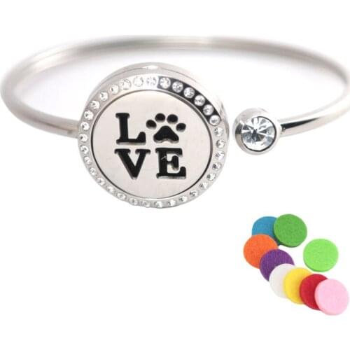 25mm Magnet Crystal Stainless steel Aromatherapy locket Bracelet Bangle essential oil diffuser locket Dog Love Palm bracelet