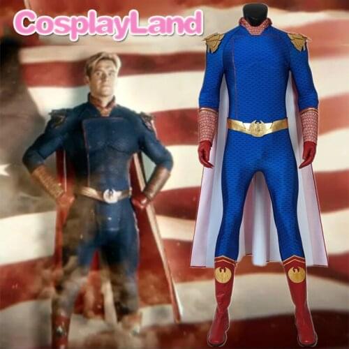 The Boys 1 Cospaly Starlight Homelander Costume Adult Halloween Costumes Zentai Jumpsuit Cloak Shoes Blue Bodysuit
