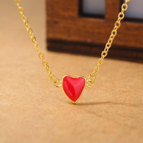 Bijoux Fashion 925 Silver Gold Red Heart Pendant Necklaces For Women Engagement Jewelry
