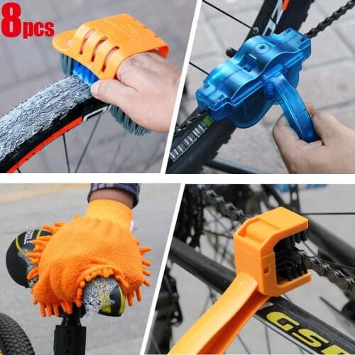 8pcs Bicycle Cleaning Kit Cycling Chain Cleaner Scrubber Brushes Mountain Bike Wash Tool Set Bicycle Tools Bicycle Accessories