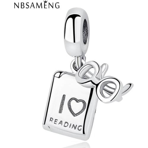 NBSAMENG 100% 925 Sterling Silver Beads I Love Reading Book Pendant Charm Bead Fit Original Women Bracelets DIY Jewelry