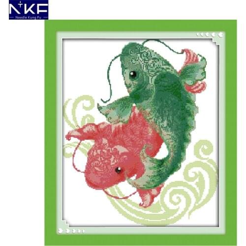 NKF A fish leaping over the dragon gate handcraft counted cross stitch charts Chinese cross stitch kits for home decoration
