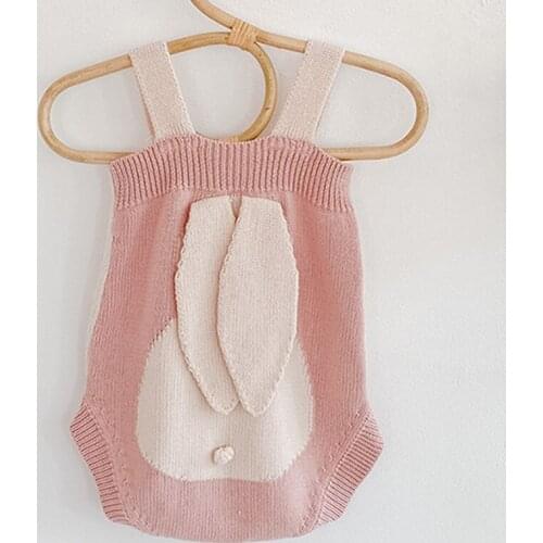 New Infant Baby Girl Boy Sleeveless Rompers Rabbits Ears Jumpsuit Baby Knitting Braces Rompers Newborn Baby Girls Boys Clothes